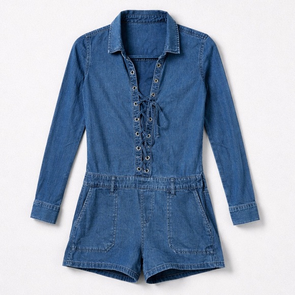 Denim button short romper size LARGE - Picture 3 of 6